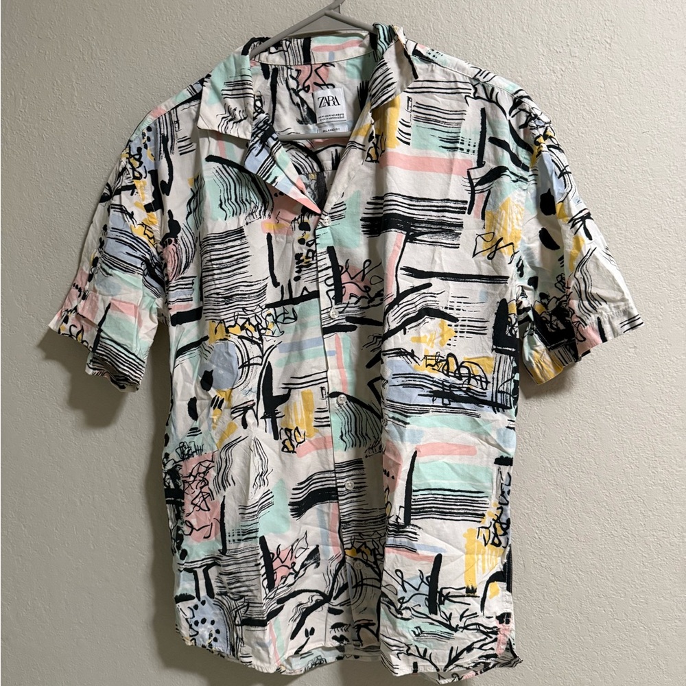Zara Relaxed Fit Abstract Print Short Sleeve Shirt Men’s M